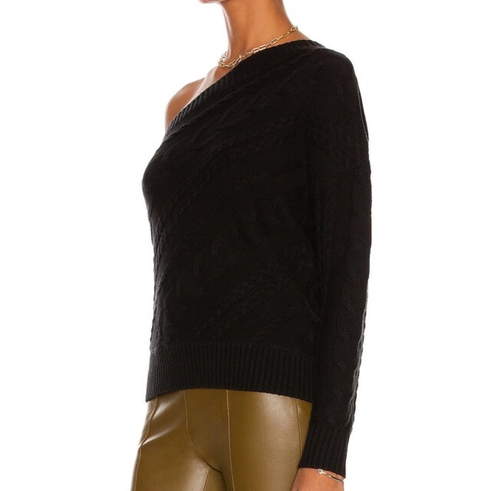L’Agence Zoey One Shoulder Cable Knit Sweater in Black